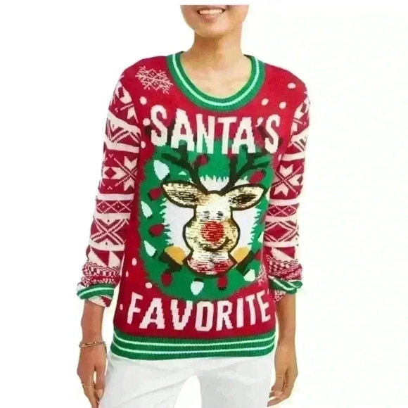 NWT Reversible Sequin Reindeer Ugly Christmas Sweater Size Medium - Picture 1 of 6